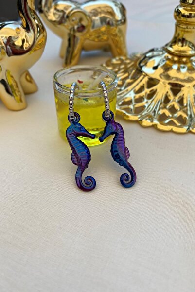 Leerybee Chrome Purple & Blue Color Antiallergic Seahorse Earrings