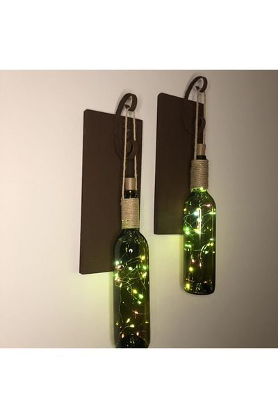 Mes Reves Walnut Colored Wall Sconce Set of 2 with Colorful LED Lights