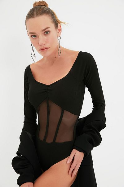 Trendyol Collection Чорний корсет Orme з деталями для тіла TPRAW22BD0086