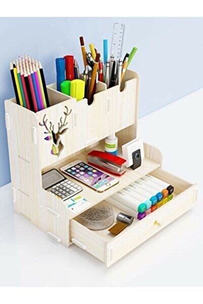 İkbal market Desktop Organizer Pen Holder Organizer Desktop Organizer Wooden