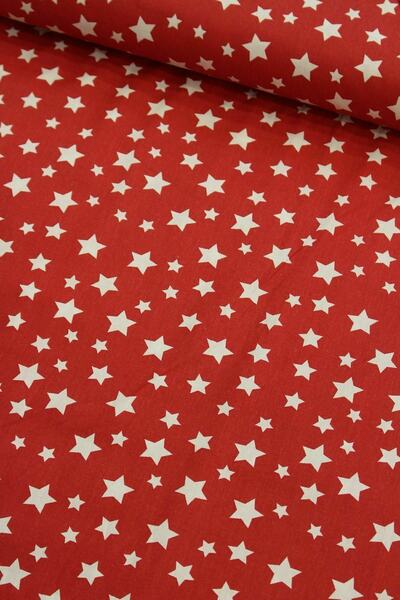 NAYS Kırmızı Zemin Beyaz Yıldız Nevresimlik Poplin Kumaş