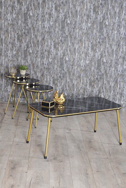 GOLDFALEZ Zigon Sehpa Ve Orta Sehpa Kr Set Çift Gold Bendir Metal