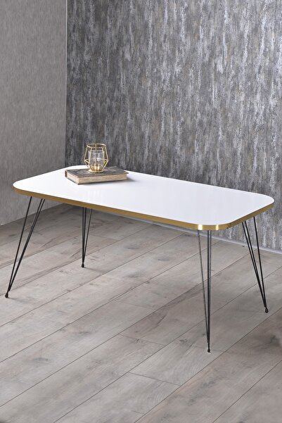 GOLDFALEZ Orta Sehpa Kr Siyah Tel Ayak Altın Beyaz