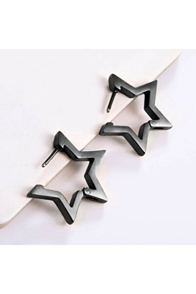 TREND COLLECTİON Kadın Erkek Siyah Yıldız Model Çelik Küpe