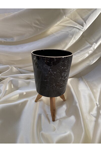 AFAM HEDİYELİK Siyah Mermer Desenli Seramik Ayaklı Bitki & Orkide Saksısı