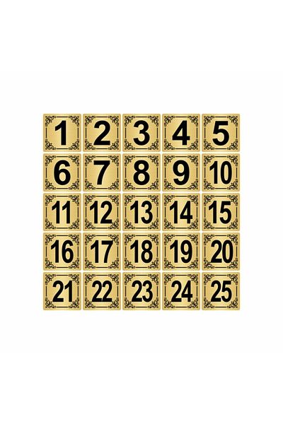 Özarslan Dizayn باب معدني، طاولة، خزانة رقم 4×4 سم 25 قطعة (1..25) معدن ذهبي اللون