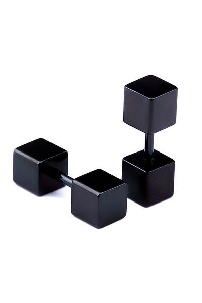 The Collection Unisex Black Cube Steel Earring