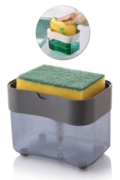 İndirimKap Akrilik Lüx Üsten Basmalı Bulaşık Deterjanlığı ve Süngerliği