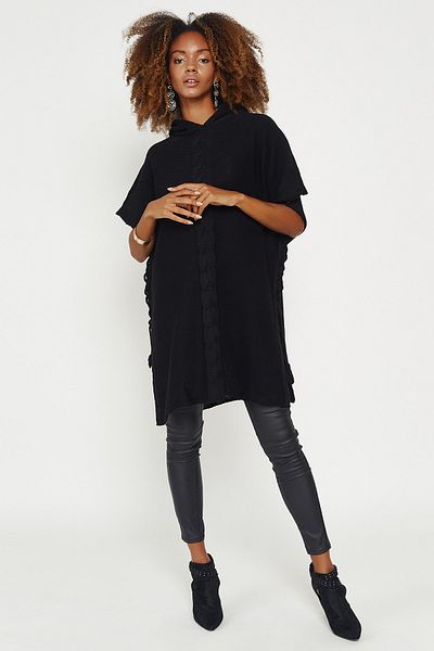 Hopoi Women's Black Knit Patterned Hooded Tunic
