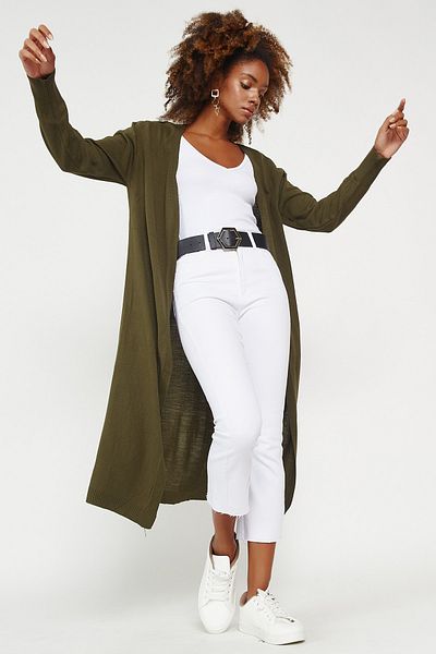 Hopoi Women's Khaki Thin Plain Cardigan 17022