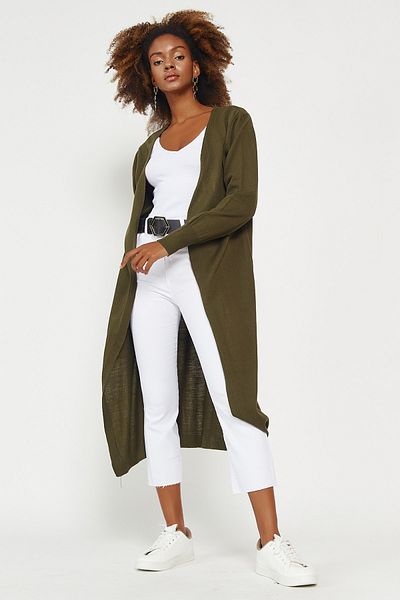 Hopoi Women's Khaki Thin Plain Cardigan 17022
