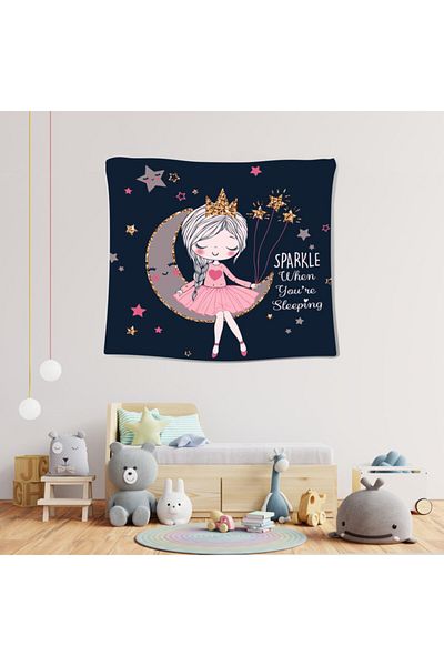 Şen Dekorasyon Coperta de perete pentru copii Moon And Fairy Girl
