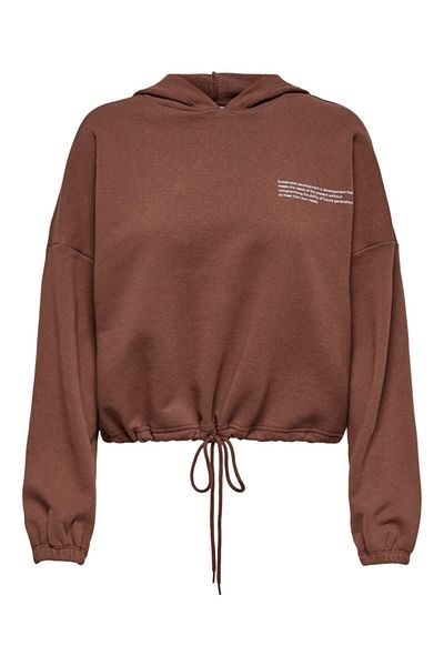 ONLY Hooded Short Plain Dark Brown Women's Sweatshirt