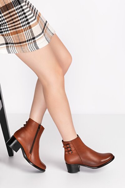 Elile Shoes Taba Hakiki Deri Küçük & Büyük Numara Kadın Bot