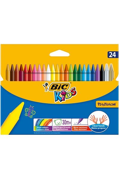 Bic Kids Plastidecor Erasable Pastel 24 Colors That Does Not Dirt Your Hands 8297721