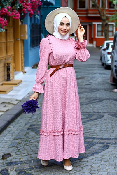Feiza Collection Fırfırlı Tesettür Elbise - Pembe