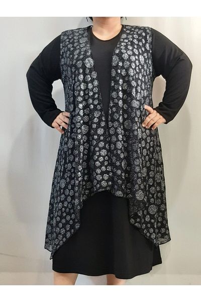 Mertcan Butik Polka Dot Black Glitter Casual Tulle Vest