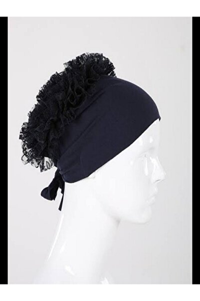 BEYAZ DÜŞ Lacivert Renk Tesettür Fırfırlı Bone