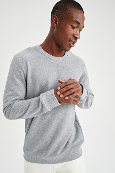 DeFacto Φούτερ Regular Fit Crew Neck από ανακυκλωμένο βαμβακερό μαλακό τρίχωμα