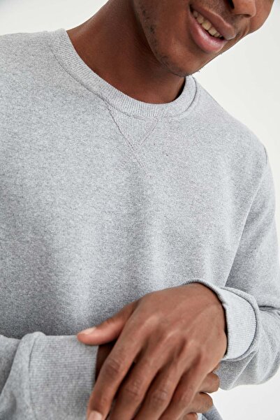 DeFacto Φούτερ Regular Fit Crew Neck από ανακυκλωμένο βαμβακερό μαλακό τρίχωμα