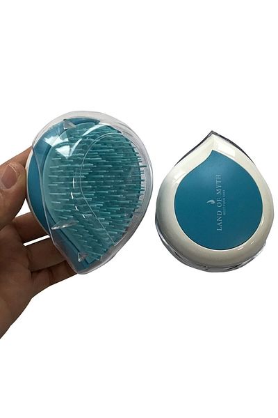 LAND OF MYTH Lom1247 Compact Detangling Brush To Go - Bag Type Capped Hair Detangling Combing Brush - Blue White