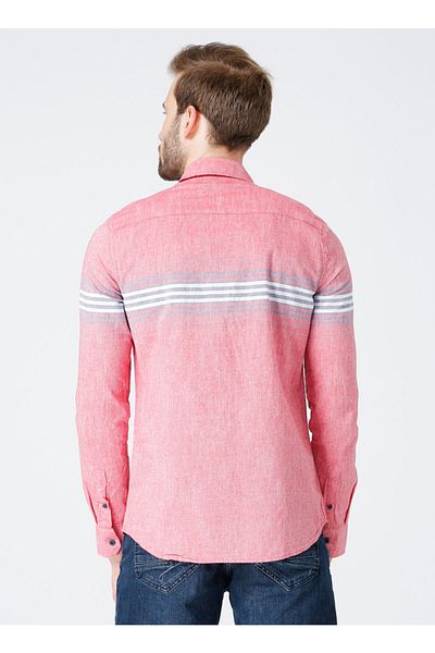 Lee Cooper Men's Grady Woven U.Sleeve Shirt Red Striped 212 LCM241005