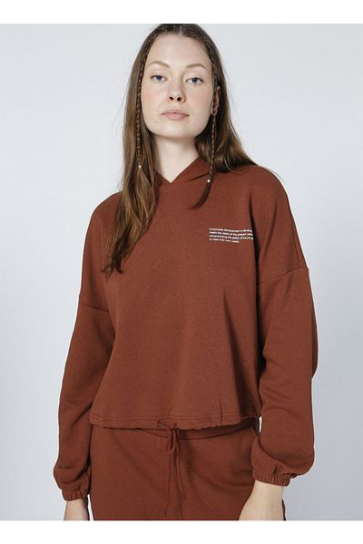 ONLY Hooded Short Plain Dark Brown Women's Sweatshirt