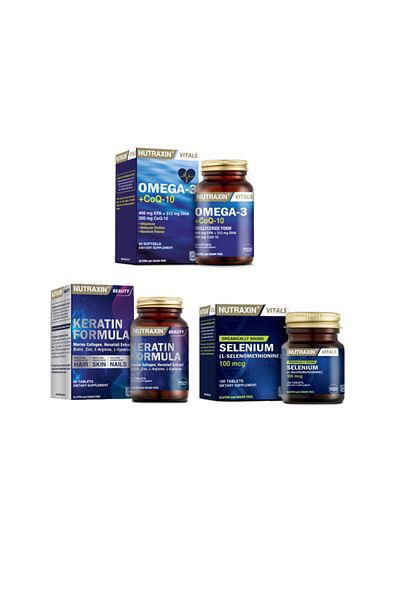 Nutraxin Omega 3 and Coq-10 Coenzyme 60 Capsules + Selenium 100 Mcg Keratin Formula 60 Tablets