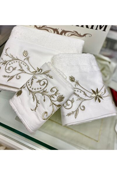 cantasarım ev tekstili Gümüş Maraş Işi Nakış Işleme %100 Bambu 3'lü Banyo Hav...