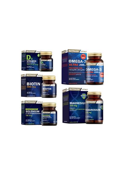 Nutraxin Omega 3Ultra2500MgFish Oil - 30 Capsules +Biotin+ Vitamin D3 + Selenium and Magnesium Supplement