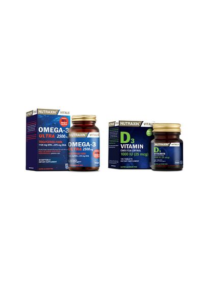 Nutraxin Omega-3 Ultra 2500 Mg - Vitamin D3 1000 Iu 30 Soft Capsule Fish Oil Tablet