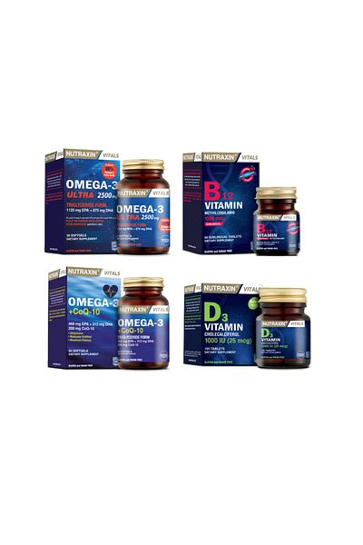 Nutraxin Omega 3 Ultra 2500 Mg - 30 Capsules + Omega 3 + Coq-10 (Coenzyme) 60 Capsules + Vitamin B12 and D3