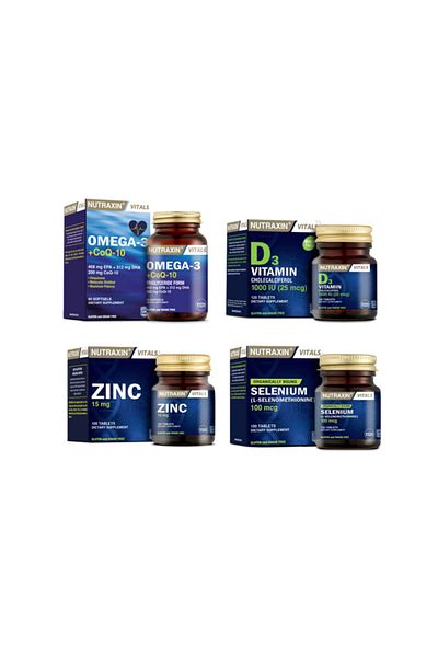 Nutraxin 60 Capsules with Omega 3 and Vitamin D3 Coenzyme + Selenium 100 Tablets + Zinc 100 Tablets