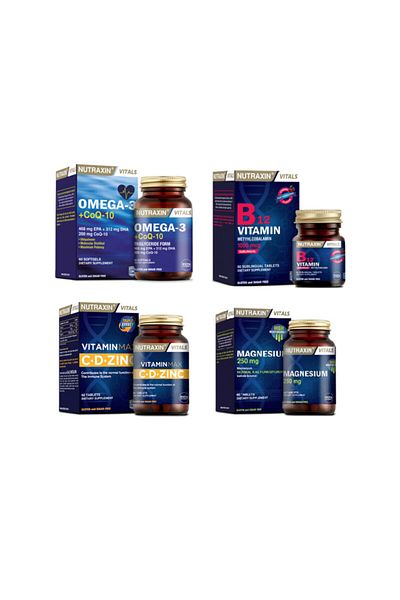 Nutraxin Omega 3 and Coq-10 Coenzyme 60 Capsules - Vitamins Max C,D,Zinc and B12 - Magnesium Supplement