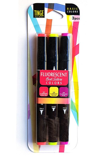 Tinge Marker Pen - Fluorescent Highlighter Color Set of 3 - Marker