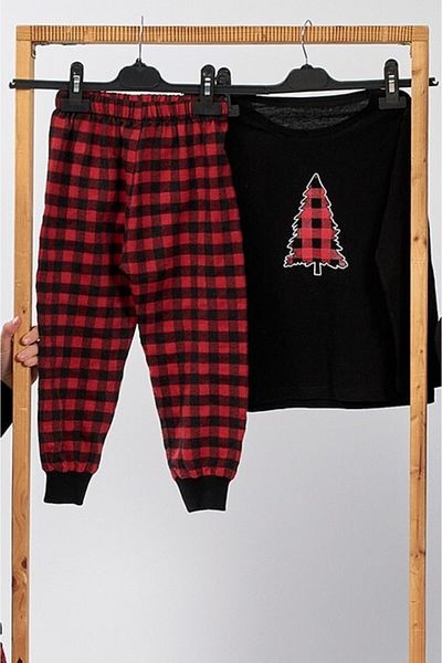 Moda Clubu Unisex Kids Pajama Set Red Plaid Pattern
