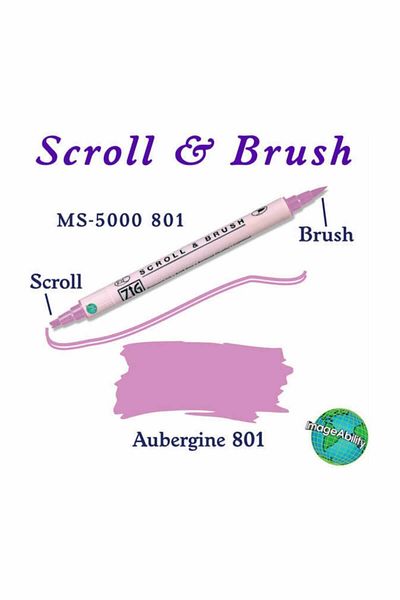 Zig Scroll & Brush Double Line and Brush Tip Calligraphy and Shading Pen 801 Aubergine