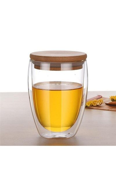 MİMOZA PARK Perotti Double Glass Bamboo Glass with Lid 350ml