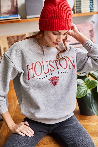 Olalook Dámska sivá mikina s potlačou Houston SWT-19000426