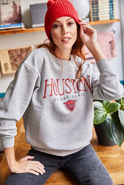 Olalook Dámska sivá mikina s potlačou Houston SWT-19000426