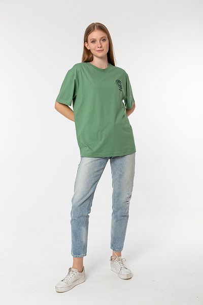 Nur Aka by Nurteks Achaeans Embroidered Olive Green 100% Cotton Oversize Large Size T-shirt