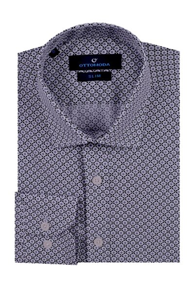 Ottomoda Erkek Siyah-beyaz Desenli Uzun Kollu Slim Fit Gömlek, Ot-cp-20068