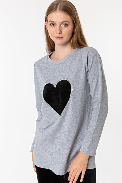 Nurteks Heart Patterned Velvet Set with Stone Detail