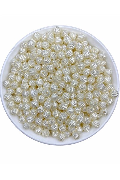Hedef Bijuteri 50 Gr 8mm Krem Renk Tek Parça Piramit Inci Böğürtlen Boncuk ,t...