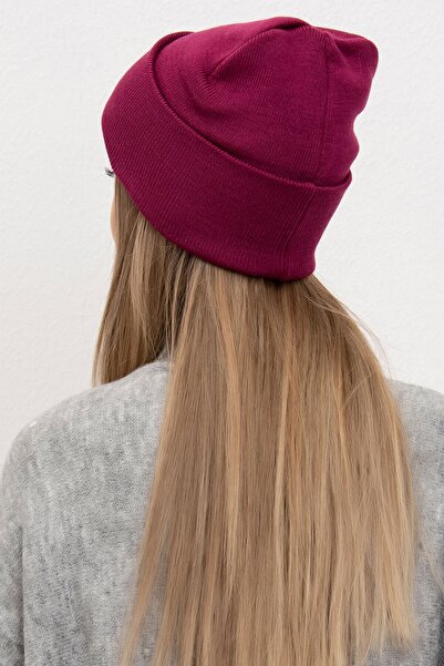 CosmoOutlet Μονόχρωμο Basic Folded Γυναικείο Μπερέ σε χρώμα κερασιού