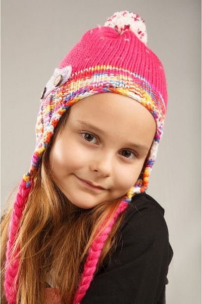 Dragora Girl's Beanie Wool Blended Knitted String with Car Detail Pink - Rainbow Standard Size