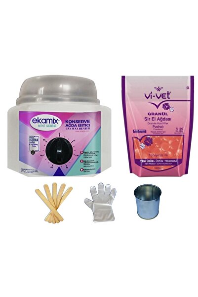 Ekamix Sir Ağda Makinesi+ Vivet Granül Naturel Ağda 1000gr + Cezve