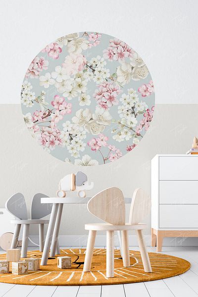 TUGİBU Αυτοκόλλητο τοίχου με στρογγυλό κύκλο Cherry Blossoms
