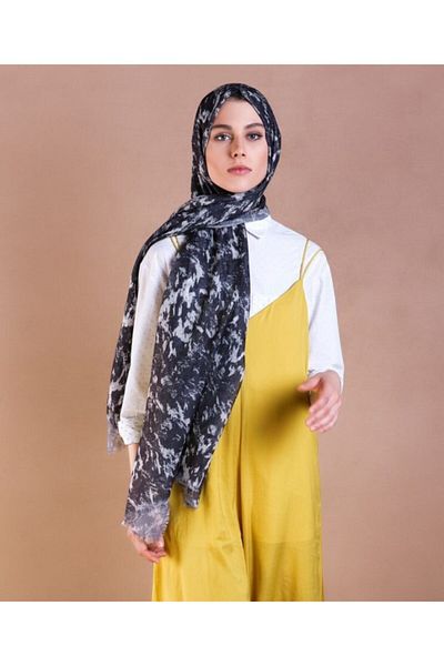 Artikel شال شبكي كامل منقوش باللون الأسود، طوق الرقبة، وشاح