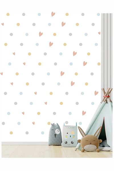 ENGINPRINT Colorful Polka Dots And Hearts 252 Pieces Assorted Kids Room Wall Sticker